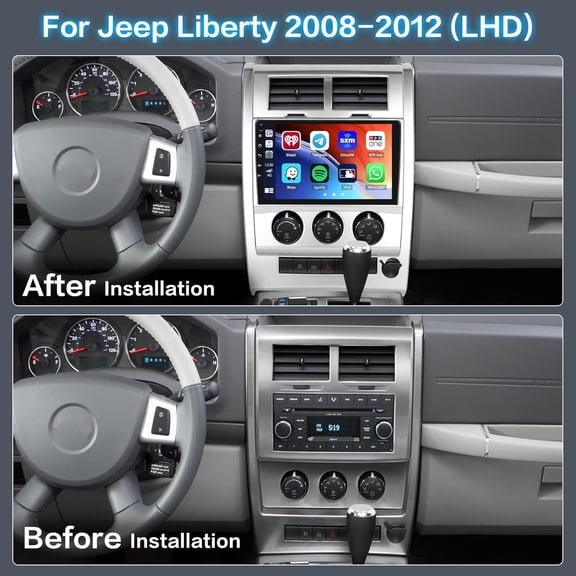 10inch Car Stereo Radio Android 15 Car Player 2+64G FM/RDS Radio Fit for Carplay and Android Auto WiFi Bluetooth SWC Mirror Link GPS Navigation Head Unit for Jeep Liberty 2008-2012