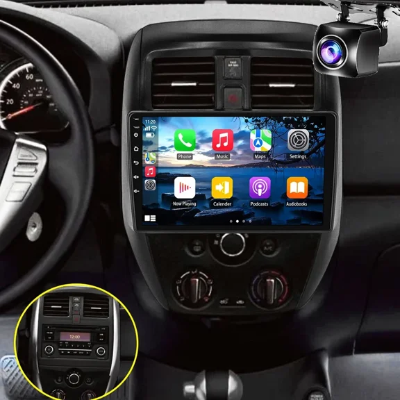 10inch Car Stereo Radio Car-play GPS Navigation Compatible for Nissan Versa Sedan 2015-2019 Android 14 Built-in Carplay Wireless Android Auto with Bluetooth Wifi FM/RDS SWC Mirror Link+AHD Camera