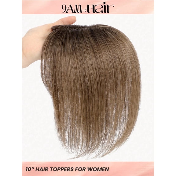 10inch Mini Hair Topper for Women with Thinning Hair, 3.5x4.5inch Lace Clip In Hair Pieces, Straight Indian Human Hair, Heat Tolerable Up to 200, Bleach & Perm Safe, Natural Density