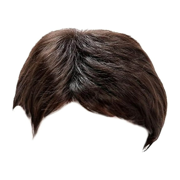 10inch Short Straight Wig for Men European Fashion Synthetic Fiber Full Head Cover Hairpiece Stylish Slanted Cut