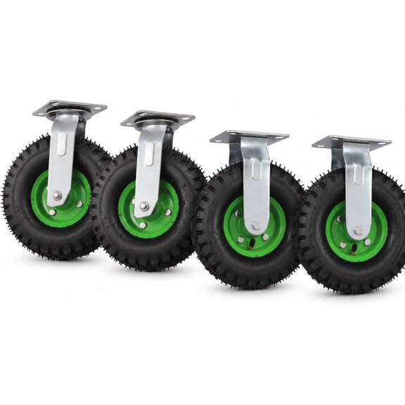 10inch Swivel Pneumatic Casters Set of 4, Heavy Duty Air Tires Rubber Wheel with 2 Rigid Fixed & 2 Swivel Caster for Freight Equipment, Max-Load 275.58lbs