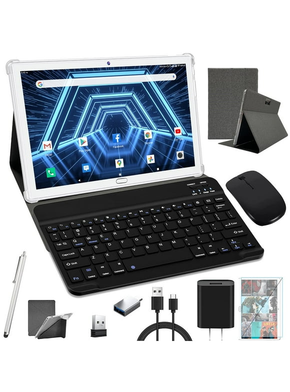 10inch Tablet Android 13.0 Tablet,2 in 1 Android Tablet,4G Cellular Tablet with Keyboard,Octa-Core Processor,64GB ROM 4GB RAM,Mouse, Stylus,Case,Support Dual Sim Card,Wifi, Bluetooth,GPS,White Tablet