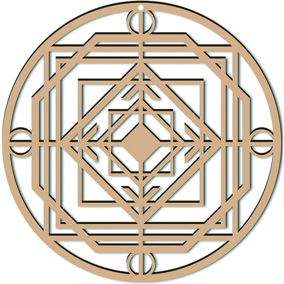 10inch Wall Decor Wooden Wall Art Crystal Grid Sacred Geometry Laser Cut Wall Sculpture Hanging Decor Spiritual Symbol Round for Housewarming Bedroom Home Office Yoga Studio Decoration