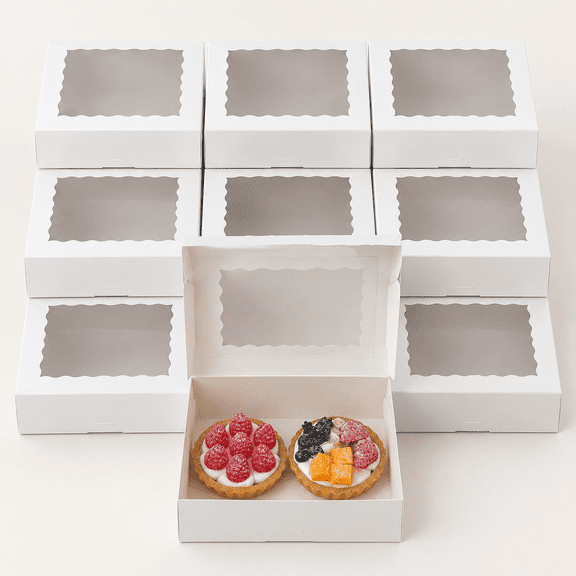 10inch White Natural Bakery Pie Boxes With PVC Windows, Large Cookie box 10x10x2.5inch