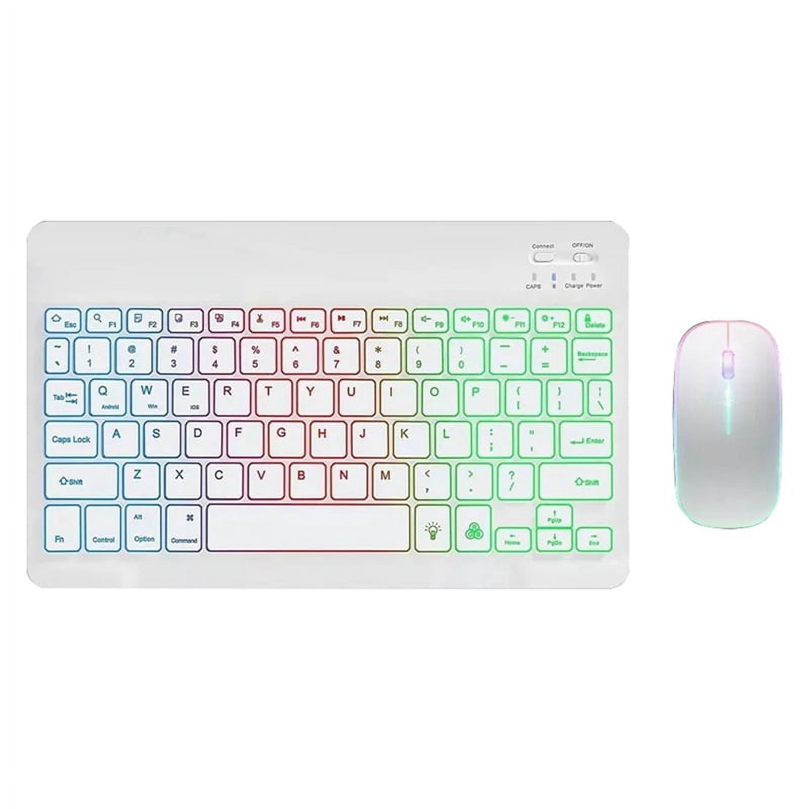 10inch Wireless Keyboard and Mouse RGB Backlit Rechargeable Bluetooth Keyboard and Mouse Combo Kit White