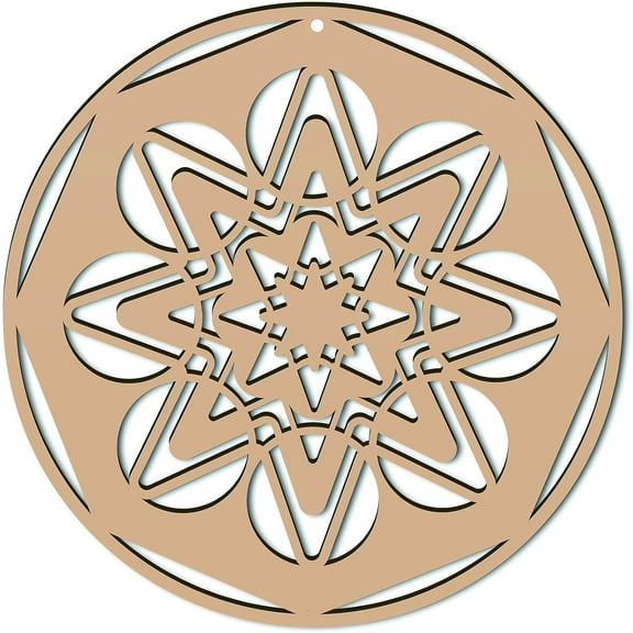 10inch Wood Flower Wall Decor Wooden Wall Art Grid Sacred Geometry Laser Cut Wall Sculpture Hanging Decor Spiritual Symbol Round for Home Office Studio Decoration Flower