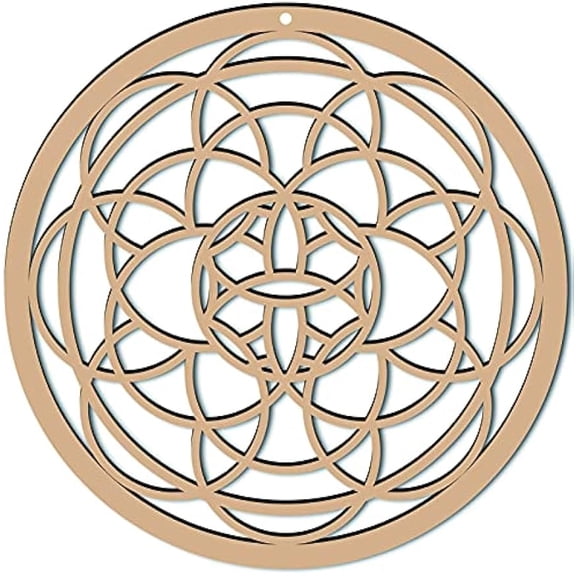 10inch Wood Flower Wall Decor Wooden Wall Art Grid Sacred Geometry Laser Cut Wall Sculpture Hanging Decor Spiritual Symbol Round for Housewarming Home Office Studio Decoration