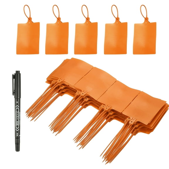 10inch Zip Ties, 100pcs Cable Ties Tags Nylon Wire Marking Label Self Locking Plastic Straps Write on with Label Tags Paper for Organization Cord Network Ethernet Marking, Orange