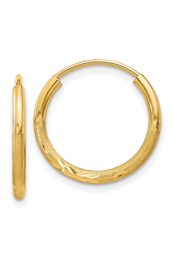 10k 1.5mm Satin Diamond-cut Endless Hoop Earrings
