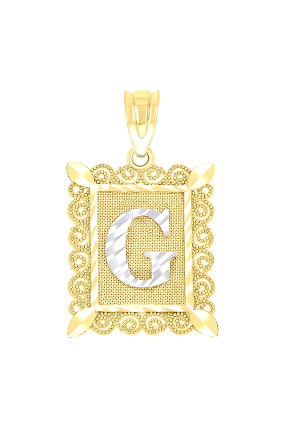10k 10kt Gold Two-tone Diamond-cut Unisex Letter G Initial Charm Pendant for Men Women