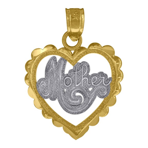 10k 10Kt Gold Two-Tone Diamond-Cut Womens Mother Heart Charm Pendant