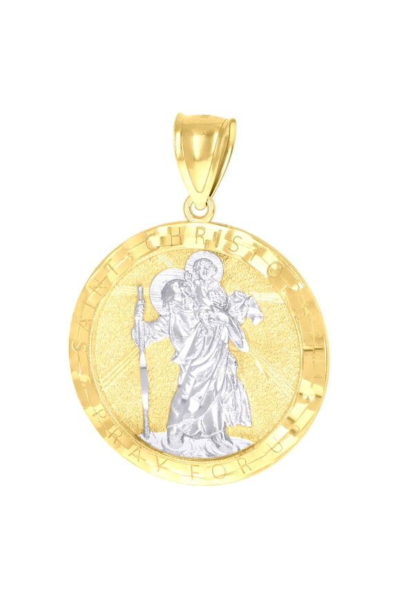 10k 10kt Two-tone Gold Mens Saints St. Christopher Pray for Us Religious Charm Pendant for Men
