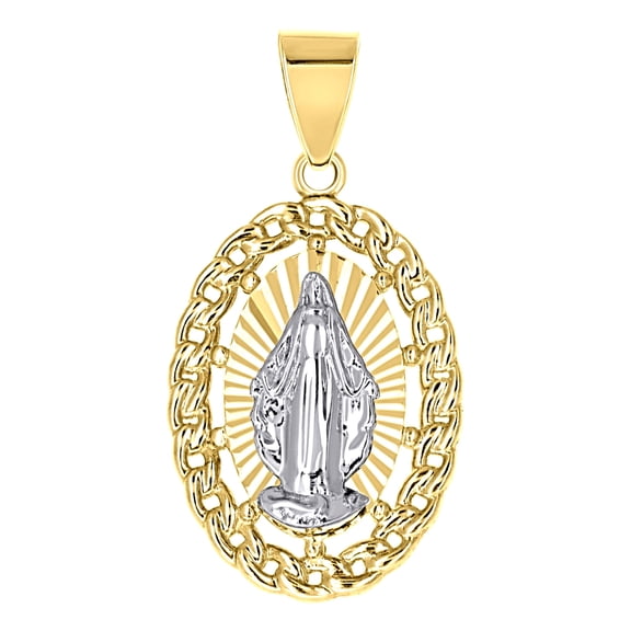 10k 10kt Two-tone Gold Unisex Cuban Border Guadalupe Religious Pendant for Men Women