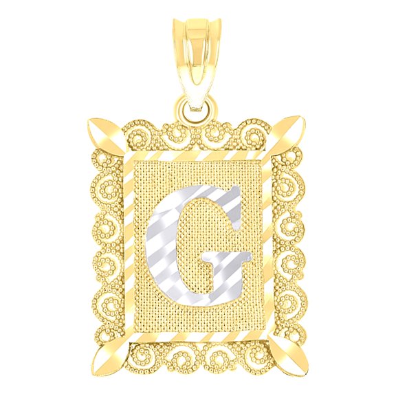 10k 10kt Two-tone Gold Unisex Diamond-cut Initial G Charm Pendant for Men Women