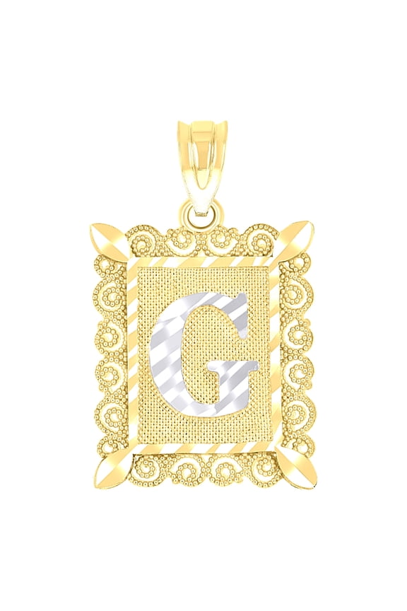 10k 10kt Two-tone Gold Unisex Diamond-cut Initial G Charm Pendant for Men Women