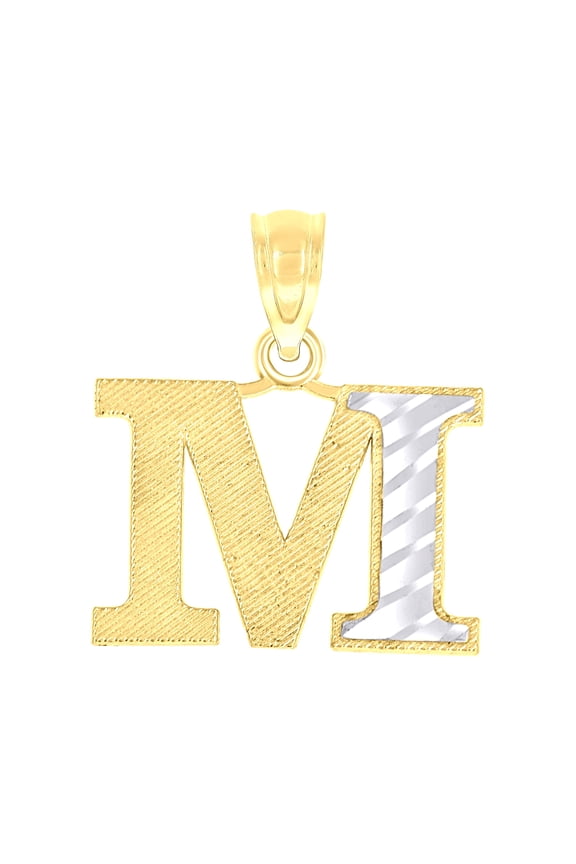 10k 10kt Two-tone Gold Unisex Diamond-cut Initial M Charm Pendant for Men Women