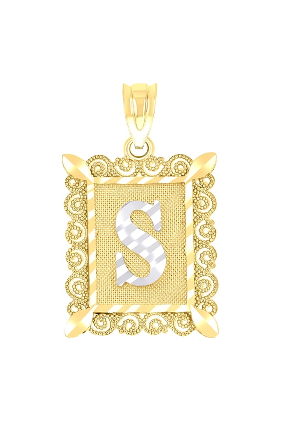 10k 10kt Two-tone Gold Unisex Diamond-cut Initial S Charm Pendant for Men Women