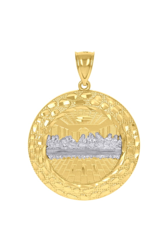 10k 10kt Two-tone Gold Unisex Diamond-cut Last Supper Religious Round Medal Pendant for Men Women