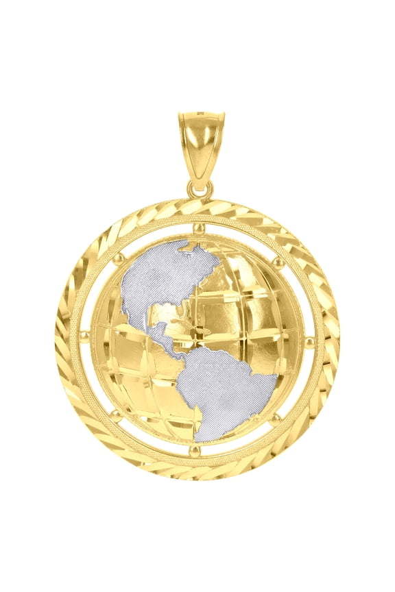10k 10kt Two-tone Gold Unisex Diamond-cut World Map Globe Charm Pendant for Men Women