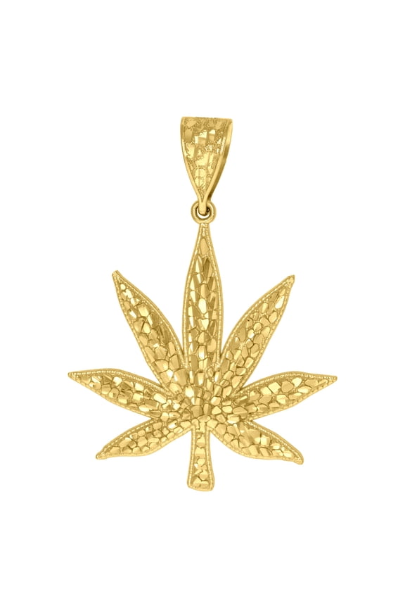 10k 10Kt Yellow Gold Diamond-Cut Mens Marijuana Leaf Charm Pendant
