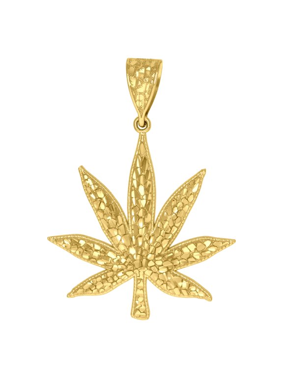 10k 10Kt Yellow Gold Diamond-Cut Mens Marijuana Leaf Charm Pendant