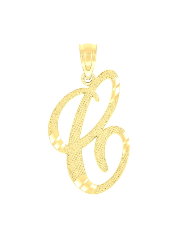 10k 10kt Yellow Gold Diamond-cut Unisex C Initial Charm Pendant for Men Women