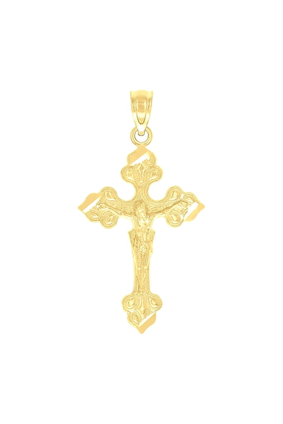 10k 10kt Yellow Gold Diamond-cut Unisex Cross Crucifix Religious Charm Pendant Pendant Necklace for Men Women