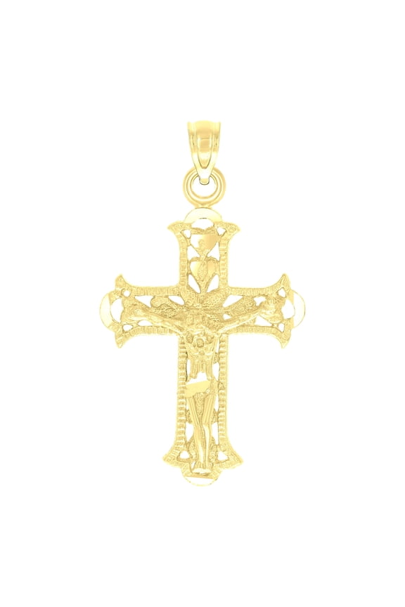 10k 10kt Yellow Gold Diamond-cut Unisex Cross Crucifix Religious Charm Pendant Pendant Necklace for Men Women