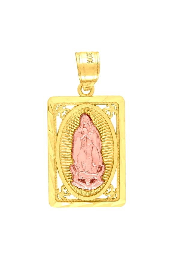10k 10kt Yellow Gold Diamond-cut Unisex Mary Guadalupe Rectangular Religious Charm Pendant for Men Women