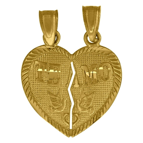 10k 10kt Yellow Gold Diamond-cut Unisex Te Amo Broken Heart Charm Pendant for Men Women