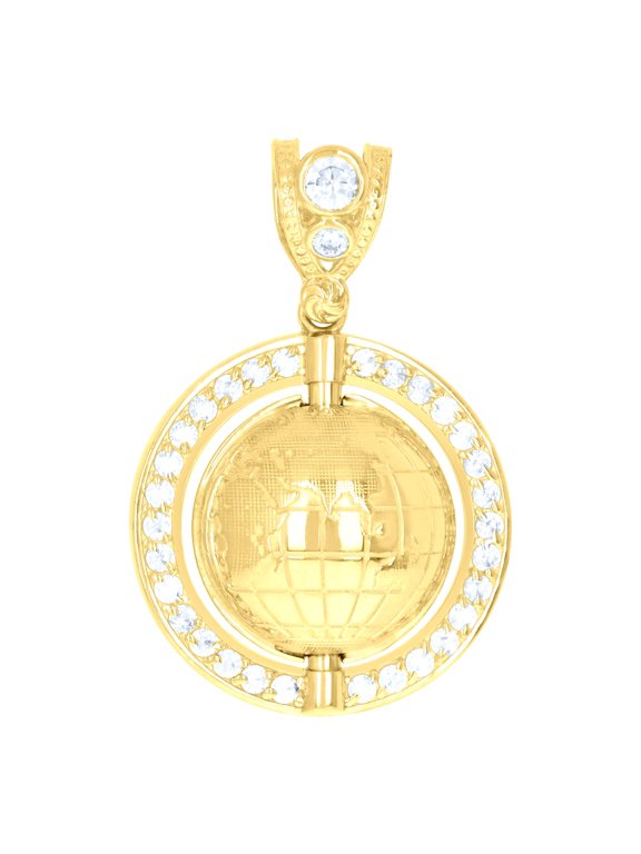 10k 10Kt Yellow Gold Mens Cubic-Zirconia Globe Charm Pendant