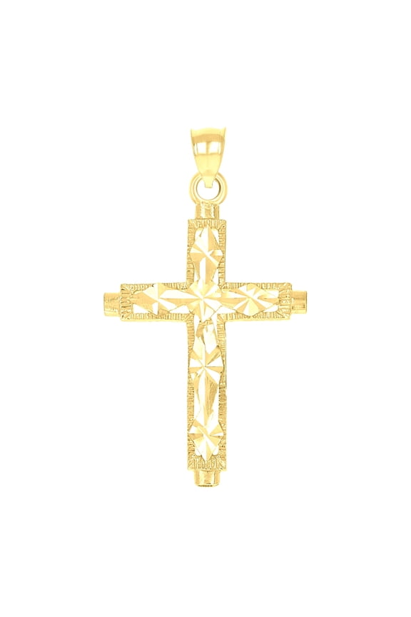 10k 10Kt Yellow Gold Mens Women Textured Diamond-Cut Cross Religious Charm Pendant