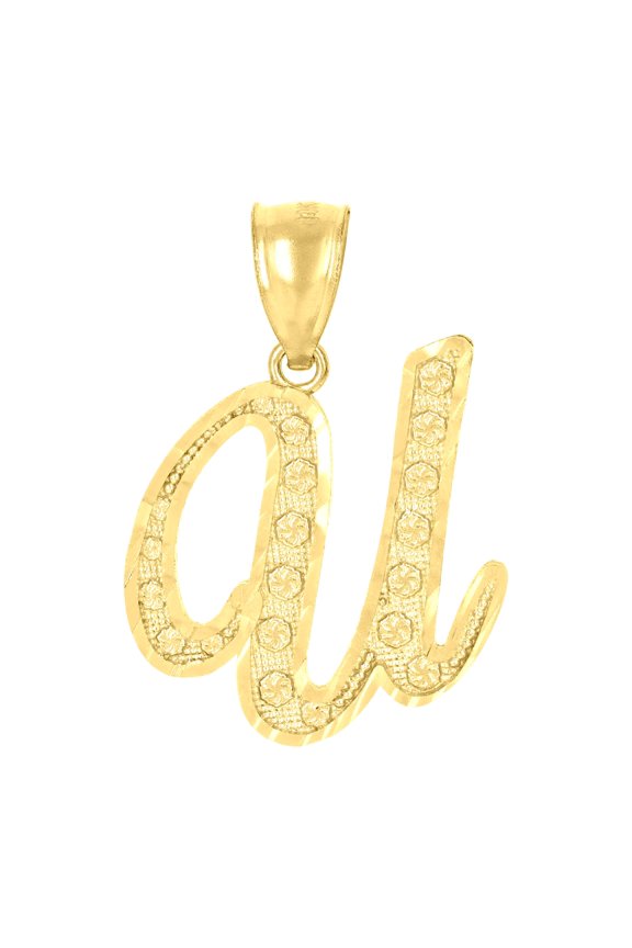 10k 10kt Yellow Gold Unisex Diamond-cut Floral Initial Letter Alphabet U Charm Pendant for Men Women