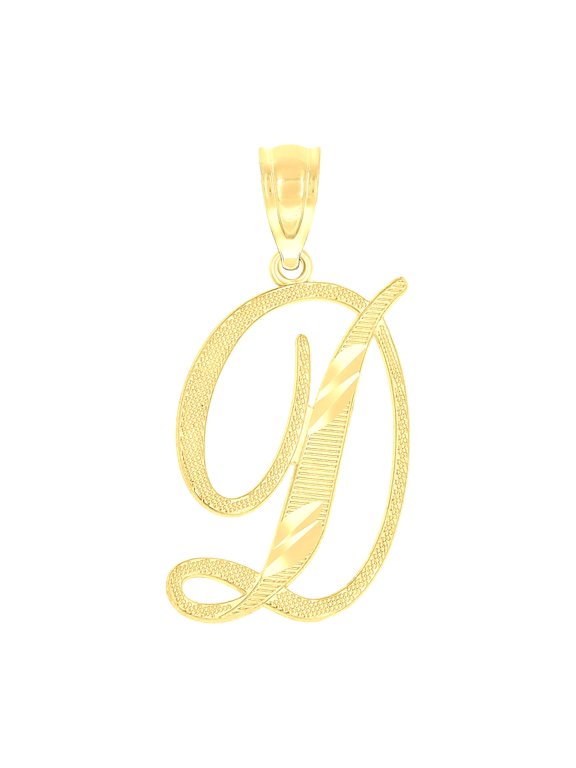 10k 10kt Yellow Gold Unisex Diamond-cut Initial D Charm Pendant for Men Women