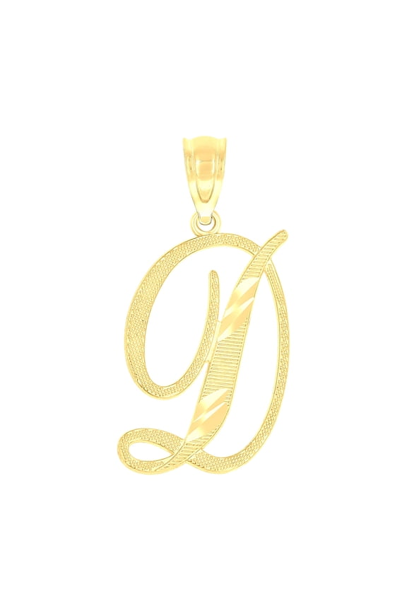 10k 10kt Yellow Gold Unisex Diamond-cut Initial D Charm Pendant for Men Women