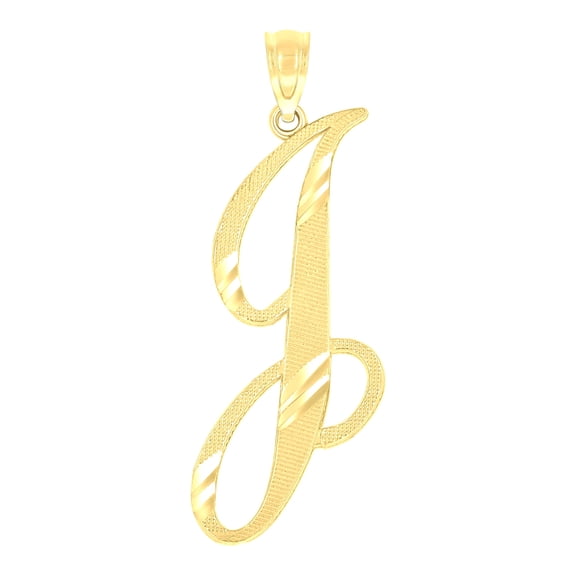 10k 10kt Yellow Gold Unisex Diamond-cut Initial J Charm Pendant for Men Women