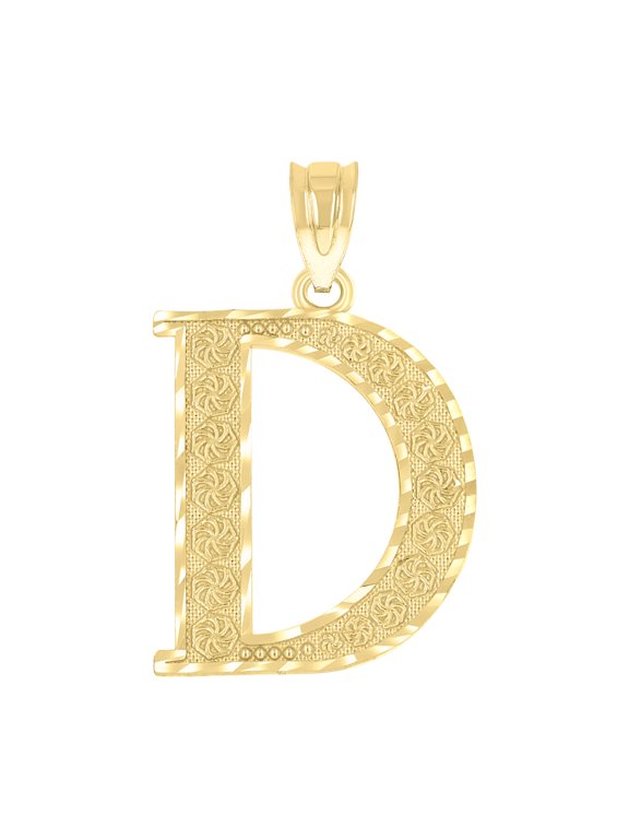10k 10kt Yellow Gold Unisex Diamond-cut Initial Letter D Charm Pendant for Men Women