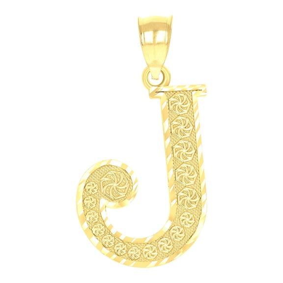 10k 10kt Yellow Gold Unisex Diamond-cut Initial Letter J Charm Pendant for Men Women