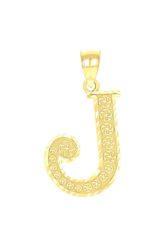 10k 10kt Yellow Gold Unisex Diamond-cut Initial Letter J Charm Pendant for Men Women