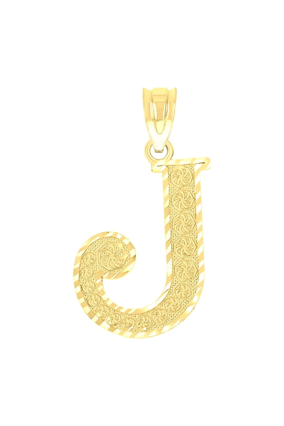 10k 10kt Yellow Gold Unisex Diamond-cut Initial Letter J Charm Pendant for Men Women