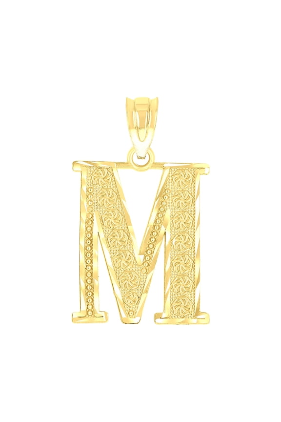 10k 10kt Yellow Gold Unisex Diamond-cut Initial Letter M Charm Pendant for Men Women