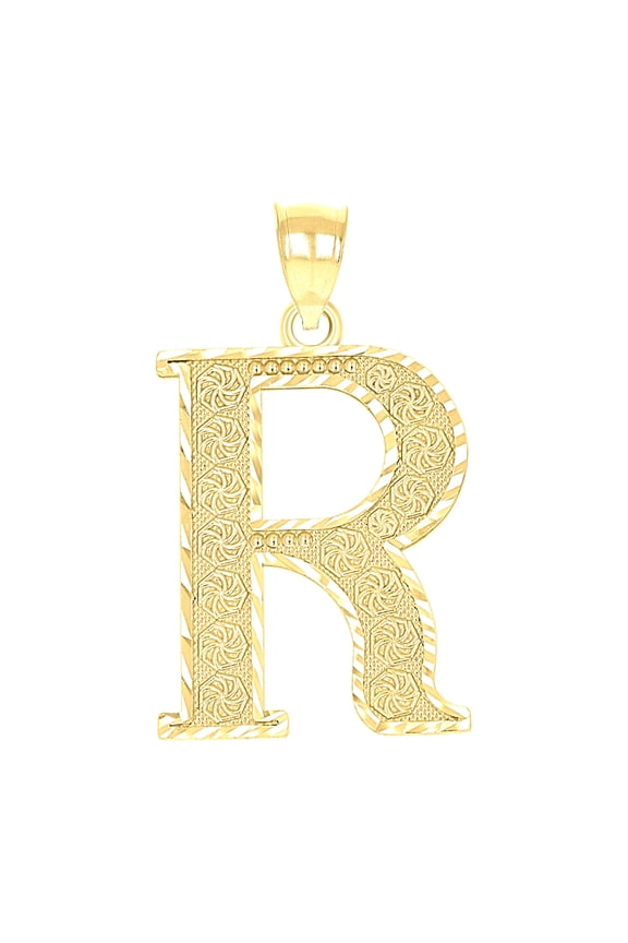 10k 10kt Yellow Gold Unisex Diamond-cut Initial Letter R Charm Pendant for Men Women