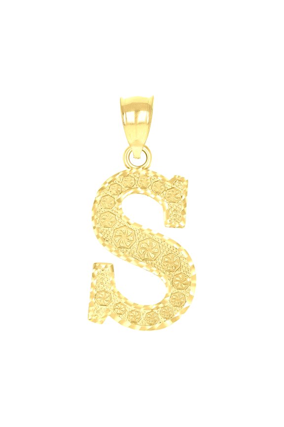 10k 10kt Yellow Gold Unisex Diamond-cut Initial Letter S Charm Pendant for Men Women