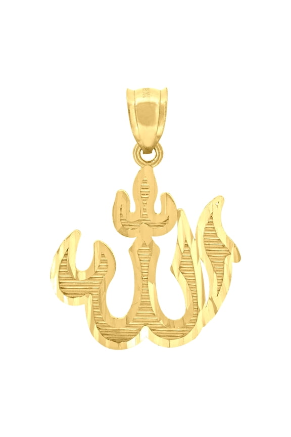 10k 10kt Yellow Gold Unisex Diamond-cut Textured Allah Religious Charm Pendant for Men Women