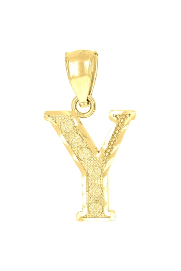 10k 10kt Yellow Gold Unisex Initial Y Alphabet Charm Pendant for Men Women