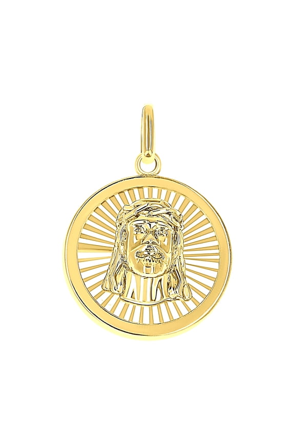 10k 10kt Yellow Gold Unisex Round Jesus Religious Pendant for Men Women