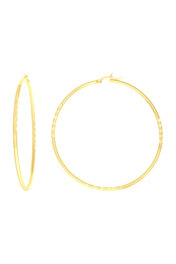 10k 10kt Yellow Gold Womens Diamond-cut 60 Mm X 2 Mm Round Tube Hoop Earrings Jewelry Gift for Women