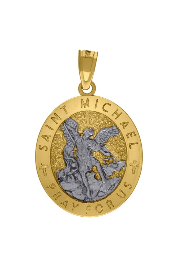 10k 10kt Two-Tone Gold Textured Saint Michael Religious Charm Pendant