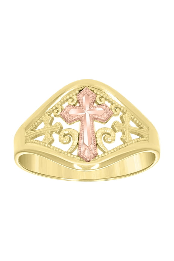 10k 10kt Two-tone Gold Womens Cross Size 10 Religious Ring