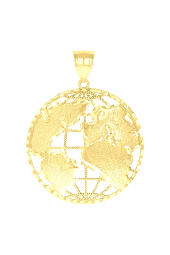 10k Yellow Gold Mens World Map Charm Pendant for Men